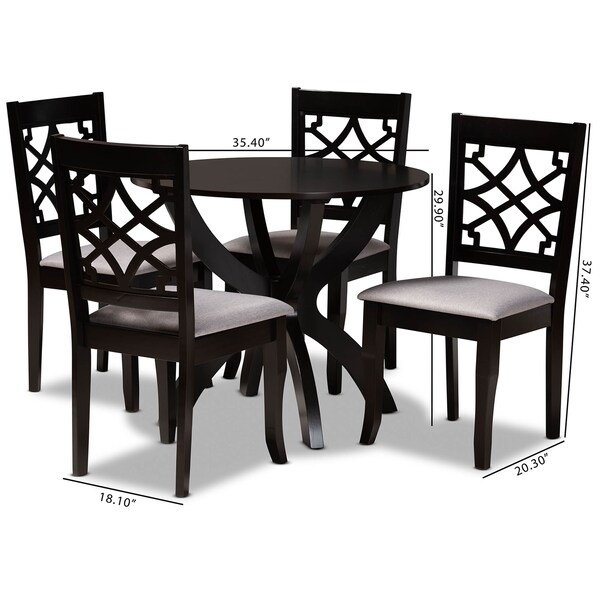 Baxton Studio Sandra Grey Upholstered and Dark Brown Wood 5-Piece Dining Set - 172-9728-10902