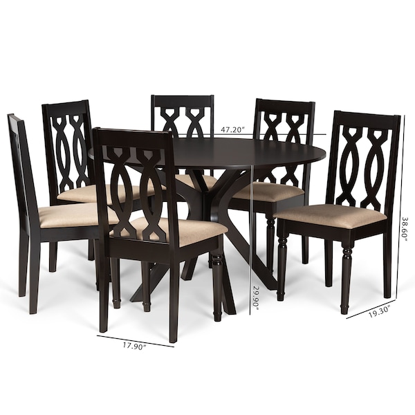 Baxton Studio Callie Modern and Contemporary Sand Fabric and Dark Brown Finished Wood 7-Piece Dining Set - 174-10539-10894-ZORO