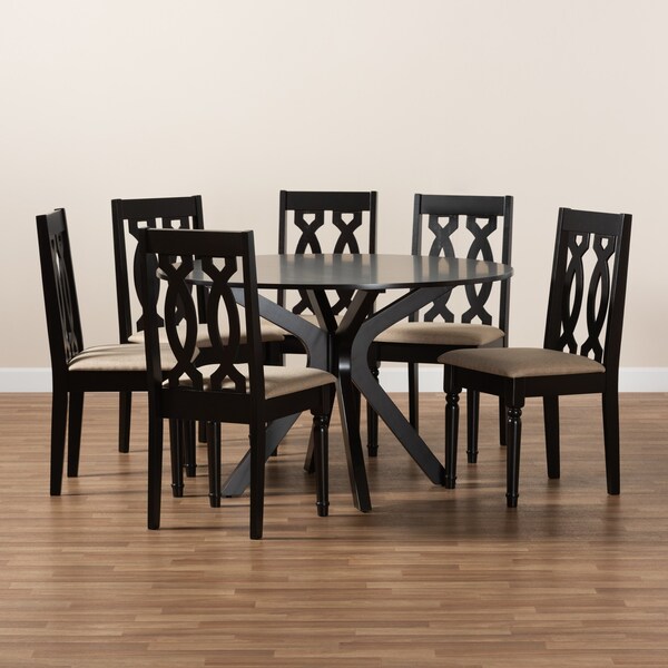 Baxton Studio Callie Modern and Contemporary Sand Fabric and Dark Brown Finished Wood 7-Piece Dining Set - 174-10539-10894-ZORO
