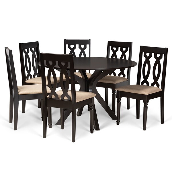 Baxton Studio Callie Modern and Contemporary Sand Fabric and Dark Brown Finished Wood 7-Piece Dining Set - 174-10539-10894-ZORO