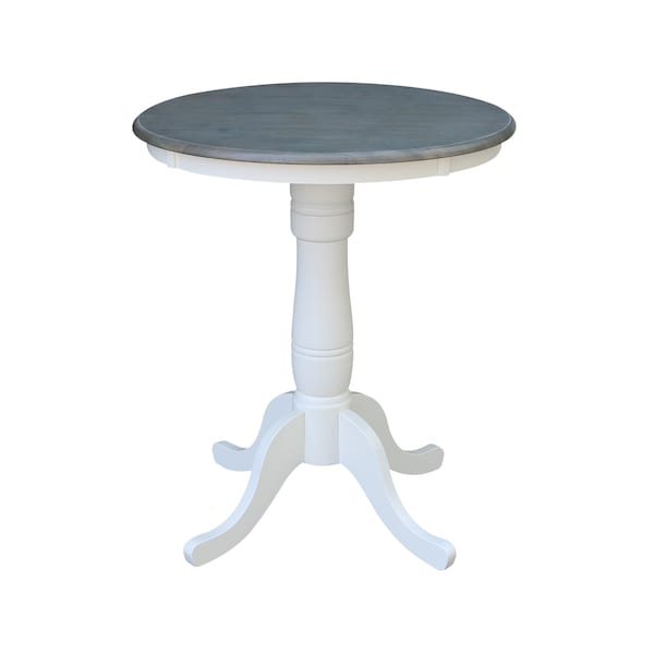 International Concepts Round 30 in Rd Ped Gathering Ht Table, 2 X-Back Stools, White/Heather Gray, 30 in W, 30 in L, Wood - K05-30RT-6B-S6132-2