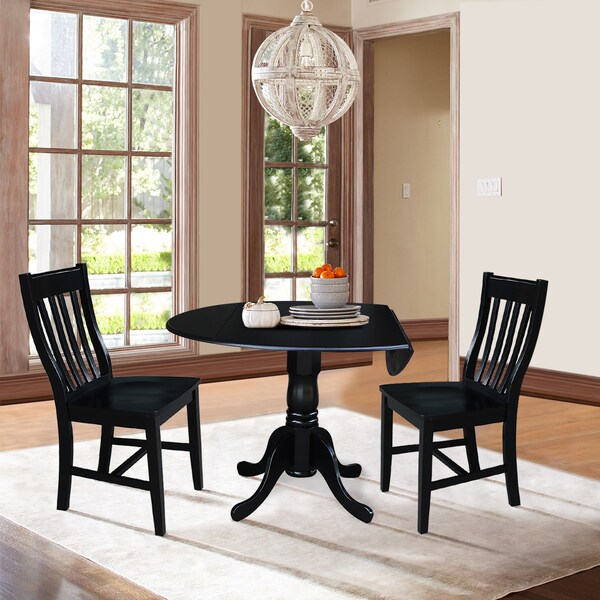 International Concepts 42 in. Dual Drop Leaf Table with 2 Slat Back Dining Chairs - 3 Piece Dining Set - K46-42DP-C61P