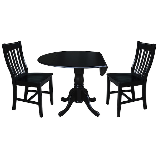 International Concepts 42 in. Dual Drop Leaf Table with 2 Slat Back Dining Chairs - 3 Piece Dining Set - K46-42DP-C61P