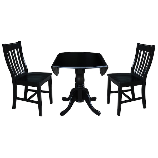 International Concepts 42 in. Dual Drop Leaf Table with 2 Slat Back Dining Chairs - 3 Piece Dining Set - K46-42DP-C61P