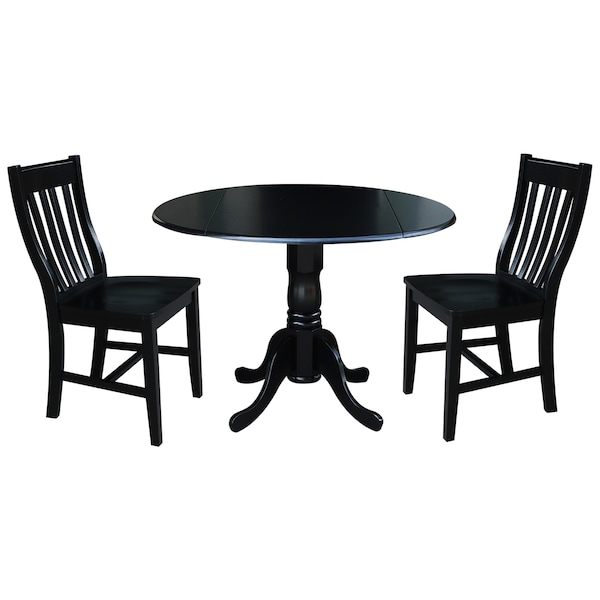 International Concepts 42 in. Dual Drop Leaf Table with 2 Slat Back Dining Chairs - 3 Piece Dining Set - K46-42DP-C61P