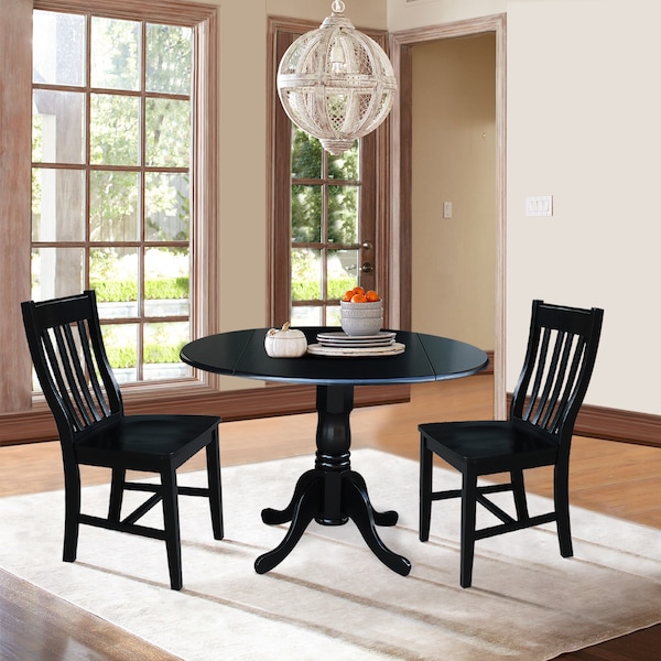 International Concepts 42 in. Dual Drop Leaf Table with 2 Slat Back Dining Chairs - 3 Piece Dining Set - K46-42DP-C61P