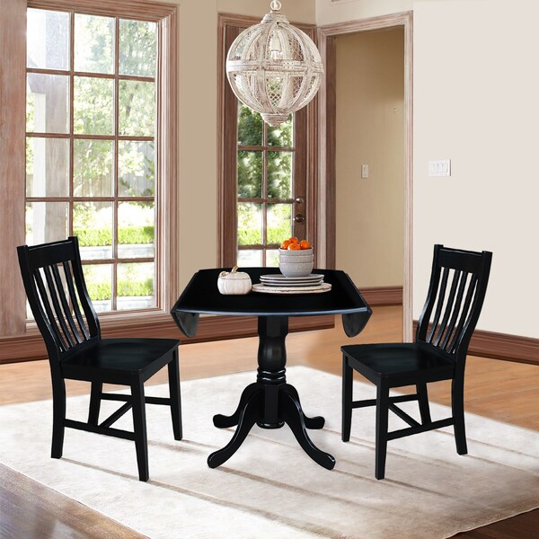 International Concepts 42 in. Dual Drop Leaf Table with 2 Slat Back Dining Chairs - 3 Piece Dining Set - K46-42DP-C61P