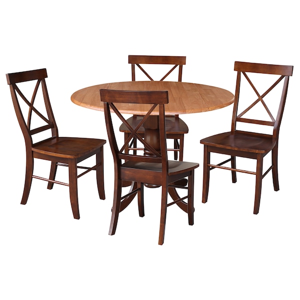 International Concepts 42 in. Dual Drop Leaf Table with 4 Cross Back Dining Chairs - 5 Piece Dining Set - K58-42DP-C581-613-4