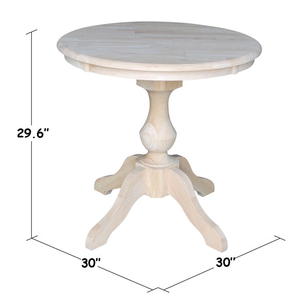 International Concepts Round 30 in Round Top Pedestal Table, 28.9 inH, Unfinished, 30 in W, 30 in L, 28.9 in H, Wood - K-30RT-11B