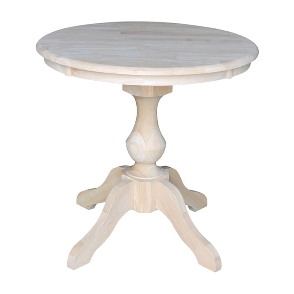International Concepts Round 30 in Round Top Pedestal Table, 28.9 inH, Unfinished, 30 in W, 30 in L, 28.9 in H, Wood - K-30RT-11B