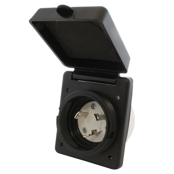 Ac Works 30A 125V L5-30P RV/Marine Power Input Inlet in Black With Cover - RVINL530-BK