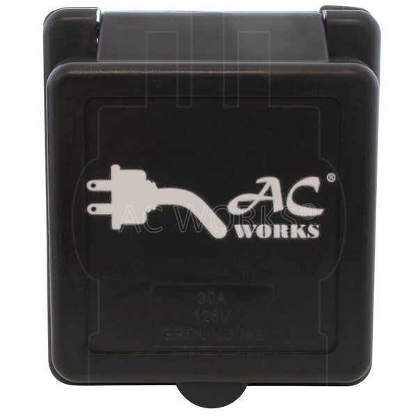Ac Works 30A 125V L5-30P RV/Marine Power Input Inlet in Black With Cover - RVINL530-BK