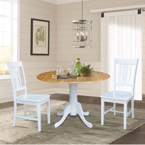 International Concepts 42 in. Dual Drop Leaf Table with 2 Splat Back Dining Chairs - 3 Piece Dining Set - K02-42DP-C08-10P