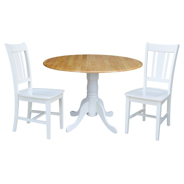 International Concepts 42 in. Dual Drop Leaf Table with 2 Splat Back Dining Chairs - 3 Piece Dining Set - K02-42DP-C08-10P