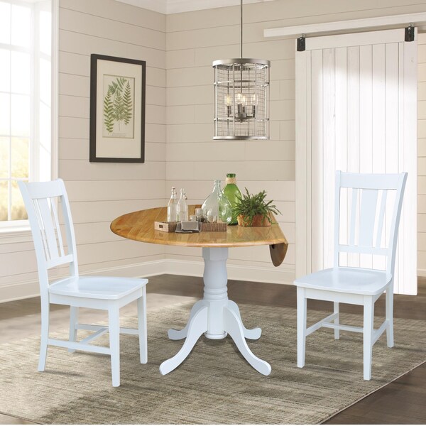 International Concepts 42 in. Dual Drop Leaf Table with 2 Splat Back Dining Chairs - 3 Piece Dining Set - K02-42DP-C08-10P