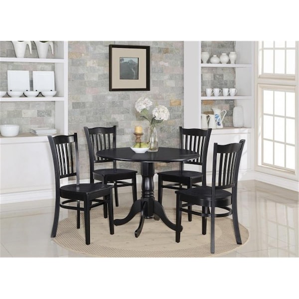 East West Furniture 3 Piece Small Kitchen Table and Chairs Set-Round Kitchen Table and 2 Dinette Chairs - DLGR3-BLK-W