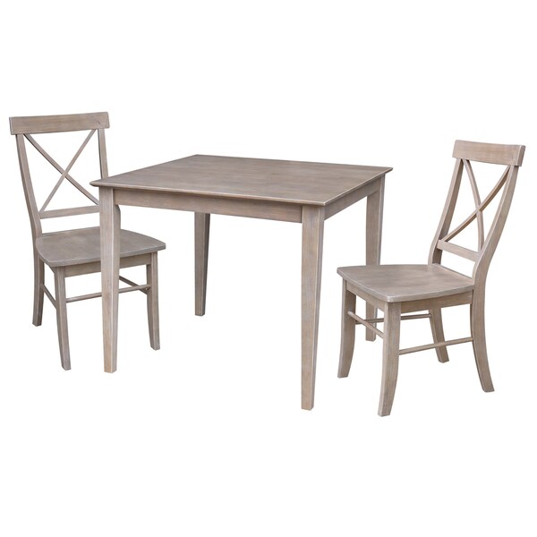 International Concepts Square 36X36 Dining Table with 2 X-Back Side Chairs, Washed Gray Taupe, 36 in W, 36 in L, 30 in H - K09-3636-C613-2