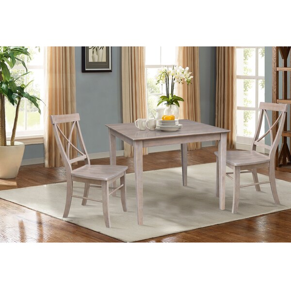 International Concepts Square 36X36 Dining Table with 2 X-Back Side Chairs, Washed Gray Taupe, 36 in W, 36 in L, 30 in H - K09-3636-C613-2