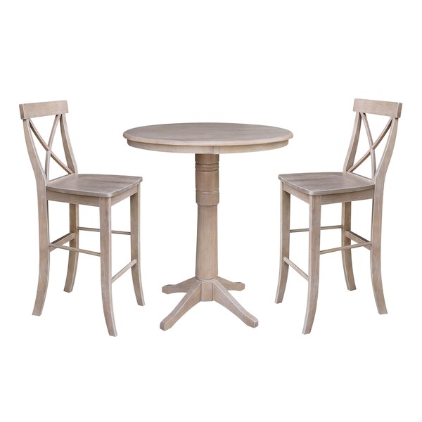 International Concepts Round 36 in Round Top Pedestal Table, 40.9 inH, Washed Gray Taupe, 36 in W, 36 in L, 41.9 in H - K09-36RT-27B-6B-2