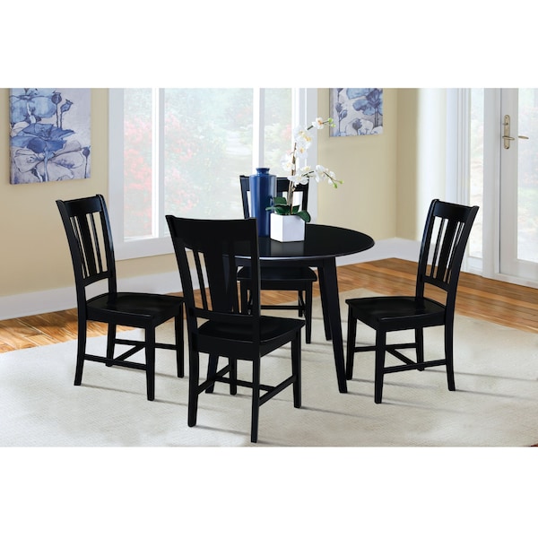 International Concepts 42 in. Solid Wood Round Dual Drop Leaf Dining Table with 4 Chairs in Black - K46-42DL-C10-4