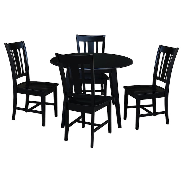 International Concepts 42 in. Solid Wood Round Dual Drop Leaf Dining Table with 4 Chairs in Black - K46-42DL-C10-4