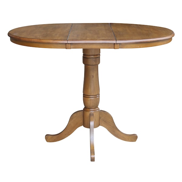 International Concepts Round 36 in Rd Top Pedestal Table, 12 in Leaf, 40.9 inH, Adjustable Height, Pecan, 36 in W, 48 in L - K59-36RXT-6B-2