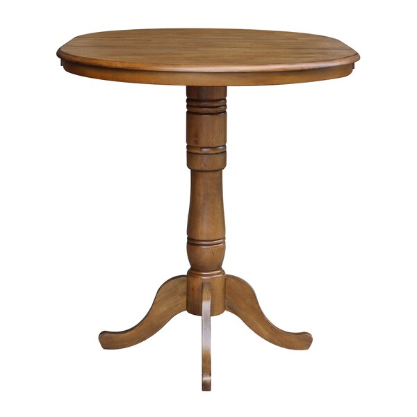 International Concepts Round 36 in Rd Top Pedestal Table, 12 in Leaf, 40.9 inH, Adjustable Height, Pecan, 36 in W, 48 in L - K59-36RXT-6B-2