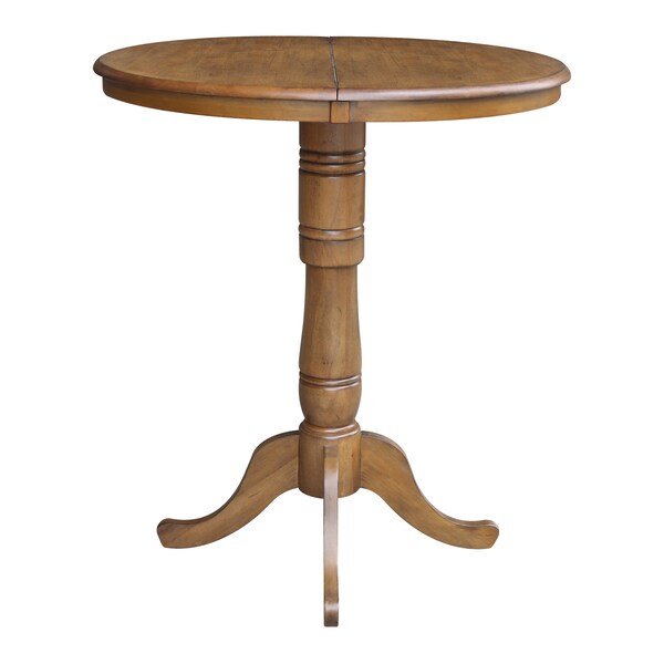 International Concepts Round 36 in Rd Top Pedestal Table, 12 in Leaf, 40.9 inH, Adjustable Height, Pecan, 36 in W, 48 in L - K59-36RXT-6B-2