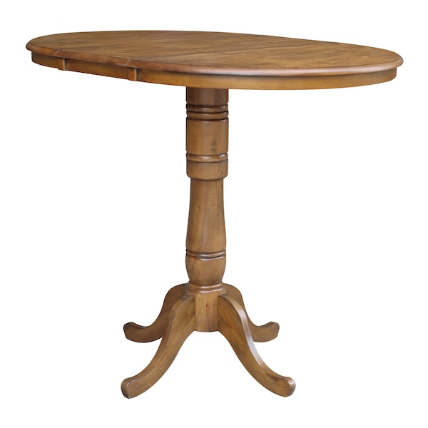 International Concepts Round 36 in Rd Top Pedestal Table, 12 in Leaf, 40.9 inH, Adjustable Height, Pecan, 36 in W, 48 in L - K59-36RXT-6B-2
