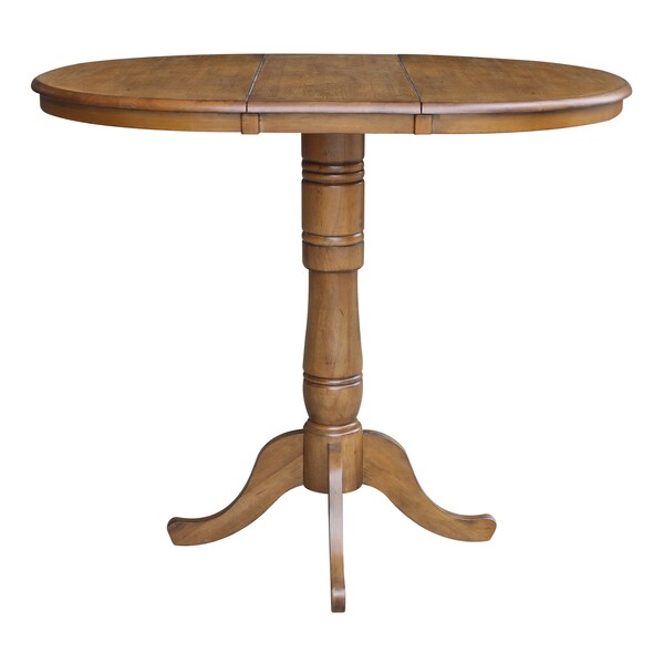 International Concepts Round 36 in Rd Top Pedestal Table, 12 in Leaf, 40.9 inH, Adjustable Height, Pecan, 36 in W, 48 in L - K59-36RXT-6B-2
