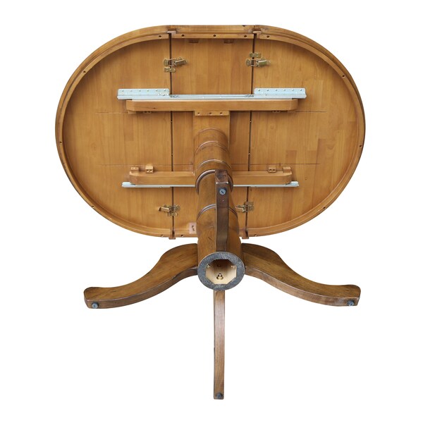 International Concepts Round 36 in Rd Top Pedestal Table, 12 in Leaf, 40.9 inH, Adjustable Height, Pecan, 36 in W, 48 in L - K59-36RXT-6B-2