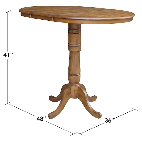International Concepts Round 36 in Rd Top Pedestal Table, 12 in Leaf, 40.9 inH, Adjustable Height, Pecan, 36 in W, 48 in L - K59-36RXT-6B-2