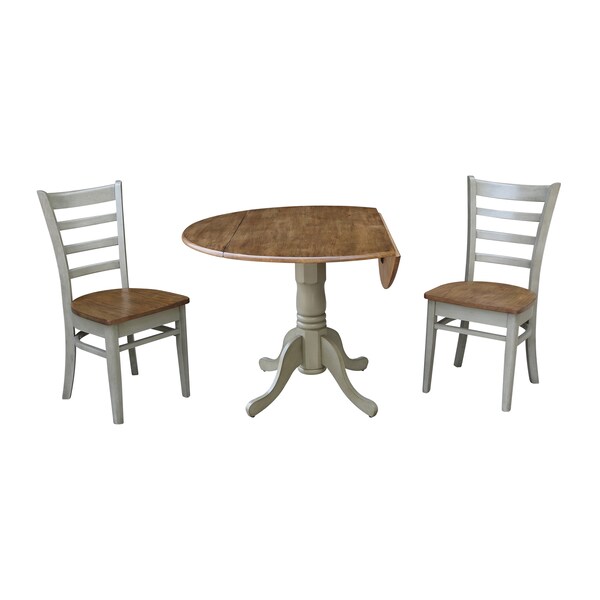 International Concepts Round 42 in Dual Drop Leaf Table, 2 Emily Side Chairs, Hickory/Stone, 42 in W, 42 in L, 29.5 in H - K41-42DP-C617P