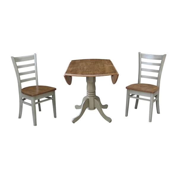 International Concepts Round 42 in Dual Drop Leaf Table, 2 Emily Side Chairs, Hickory/Stone, 42 in W, 42 in L, 29.5 in H - K41-42DP-C617P