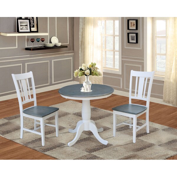 International Concepts Round 30 in Rd Top Pedestal Table, 2 San Remo Chairs, White/Heather Gray, 30 in W, 30 in L, 29.1 in H - K05-30RT-C10-2