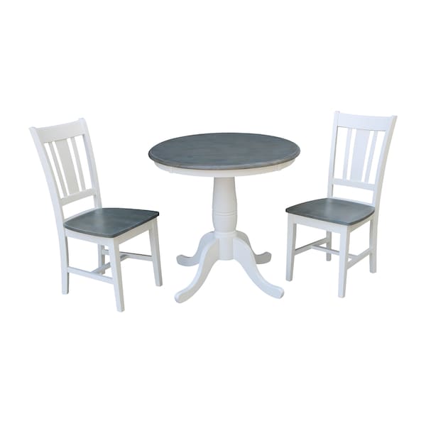 International Concepts Round 30 in Rd Top Pedestal Table, 2 San Remo Chairs, White/Heather Gray, 30 in W, 30 in L, 29.1 in H - K05-30RT-C10-2