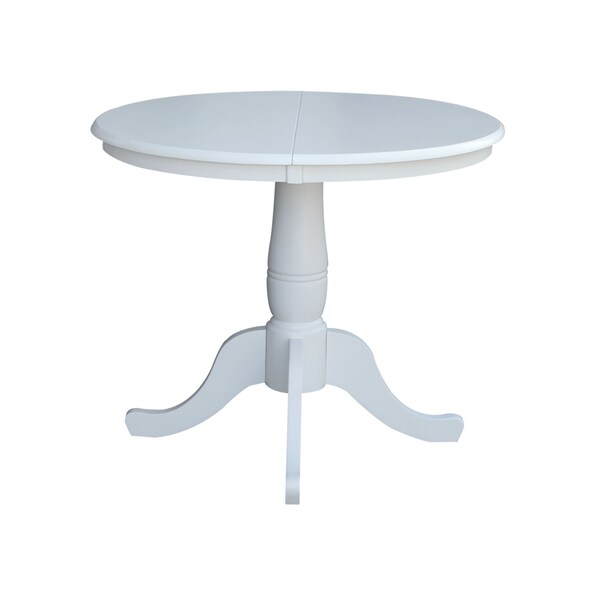 International Concepts Round 36 in Rd Top Pedestal Table, 12 in Leaf, 28.9 inH, Dining Height, White, 36 in W, 48 in L - K08-36RXT