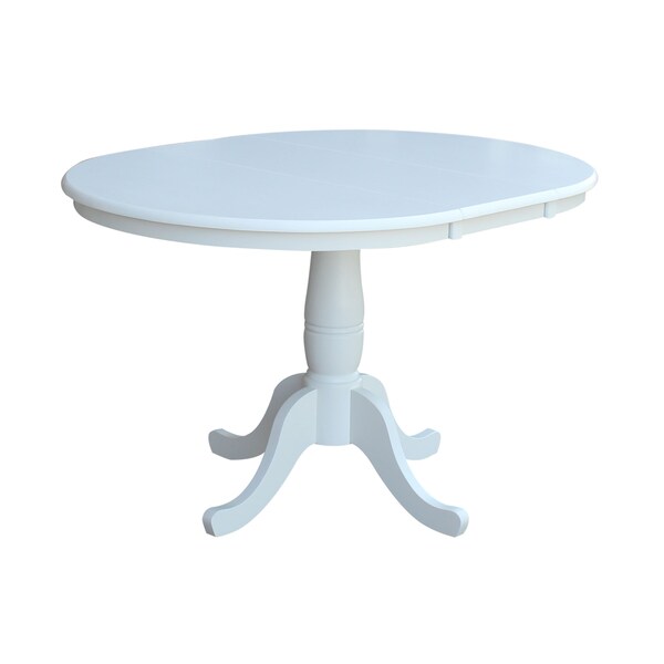 International Concepts Round 36 in Rd Top Pedestal Table, 12 in Leaf, 28.9 inH, Dining Height, White, 36 in W, 48 in L - K08-36RXT