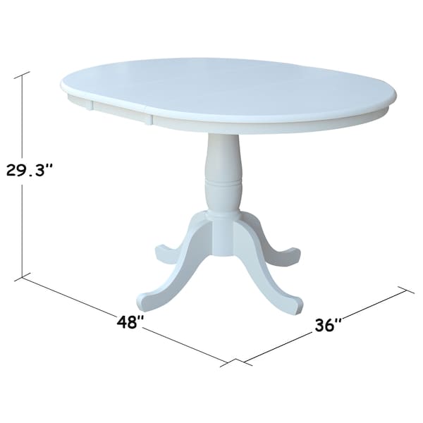 International Concepts Round 36 in Rd Top Pedestal Table, 12 in Leaf, 28.9 inH, Dining Height, White, 36 in W, 48 in L - K08-36RXT