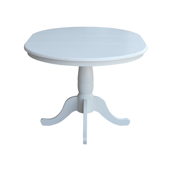 International Concepts Round 36 in Rd Top Pedestal Table, 12 in Leaf, 28.9 inH, Dining Height, White, 36 in W, 48 in L - K08-36RXT