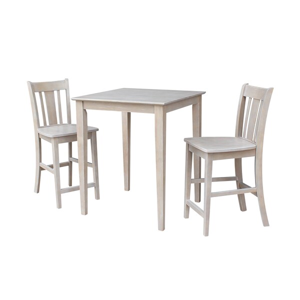 International Concepts Square 30X30 Counter Height Table with 2 San Remo Stools, Washed Gray Taupe, 30 in W, 30 in L, Wood - K09-3030-S102-2