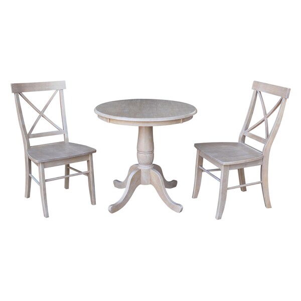 International Concepts Round 30 in Round Top Pedestal Table, with 2 X-Back Chairs, Washed Gray Taupe, 30 in W, 30 in L - K09-30RT-C613-2