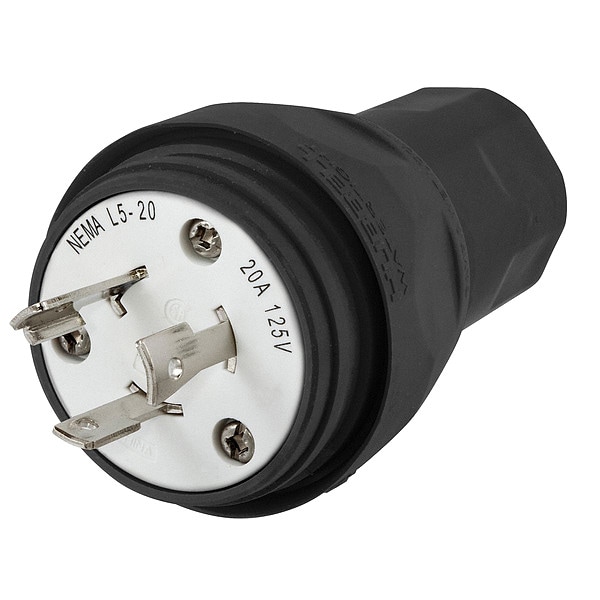 Hubbell 20A Watertight Locking Plug 2P 3W 125VAC L5-20R BK - HBL26W47BK