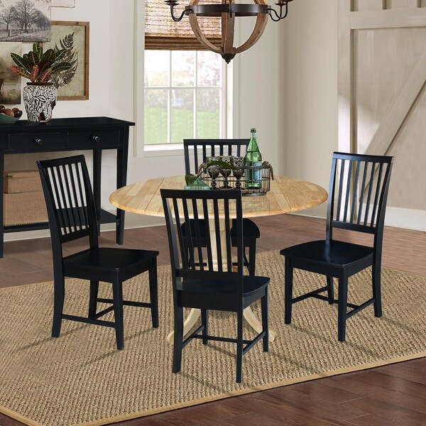International Concepts 42 in. Dual Drop Leaf Table with 4 Slat Back Dining Chairs - 5 Piece Dining Set - K01-42DP-C46-265-4