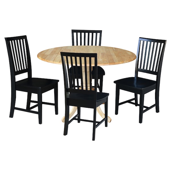 International Concepts 42 in. Dual Drop Leaf Table with 4 Slat Back Dining Chairs - 5 Piece Dining Set - K01-42DP-C46-265-4