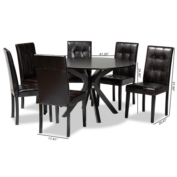 Baxton Studio Marie Dark Brown Upholstered and Finished Wood 7-Piece Dining Set - 170-8030-10894
