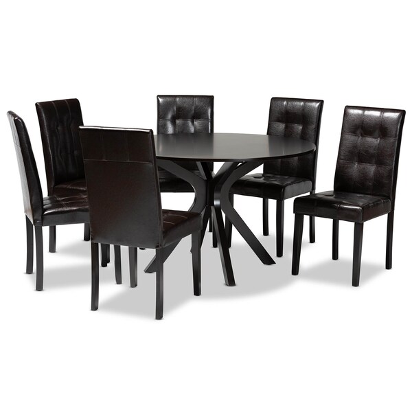 Baxton Studio Marie Dark Brown Upholstered and Finished Wood 7-Piece Dining Set - 170-8030-10894