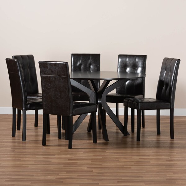 Baxton Studio Marie Dark Brown Upholstered and Finished Wood 7-Piece Dining Set - 170-8030-10894