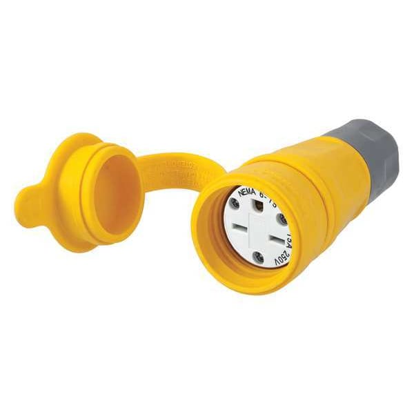 Hubbell Watertight Straight Blade Connector, 6-15R, 15A, 250VAC, Yellow - HBL15W49