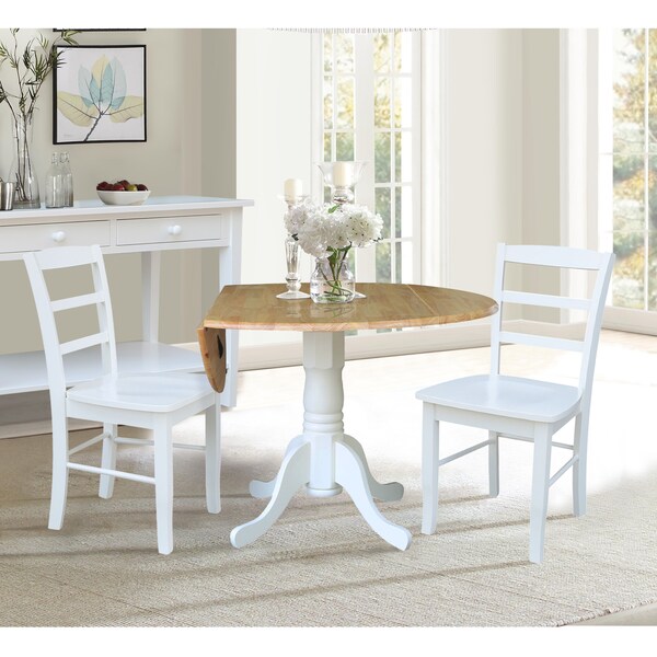 International Concepts 42 in. Dual Drop Leaf Table with 2  Ladder Back Dining Chairs - 3 Piece Dining Set - K02-42DP-C08-2P